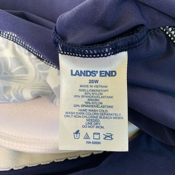 Lands' End Plus Size Tankini Square Neck Underwire Bra Minimizing Blue Sz 26W - Picture 5 of 7